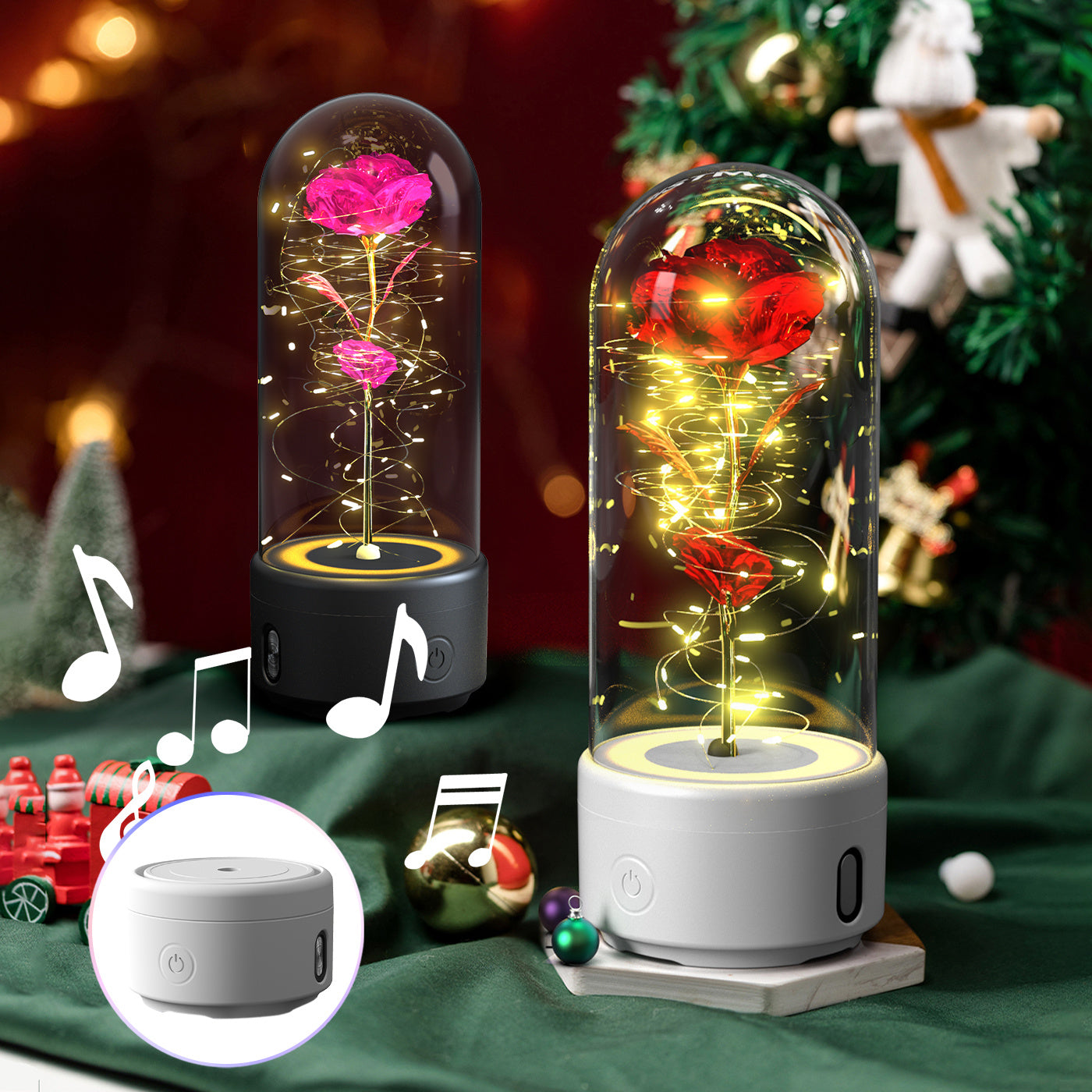 Creative 2-in-1 Rose Flowers LED Light and Bluetooth-Compatible Speaker