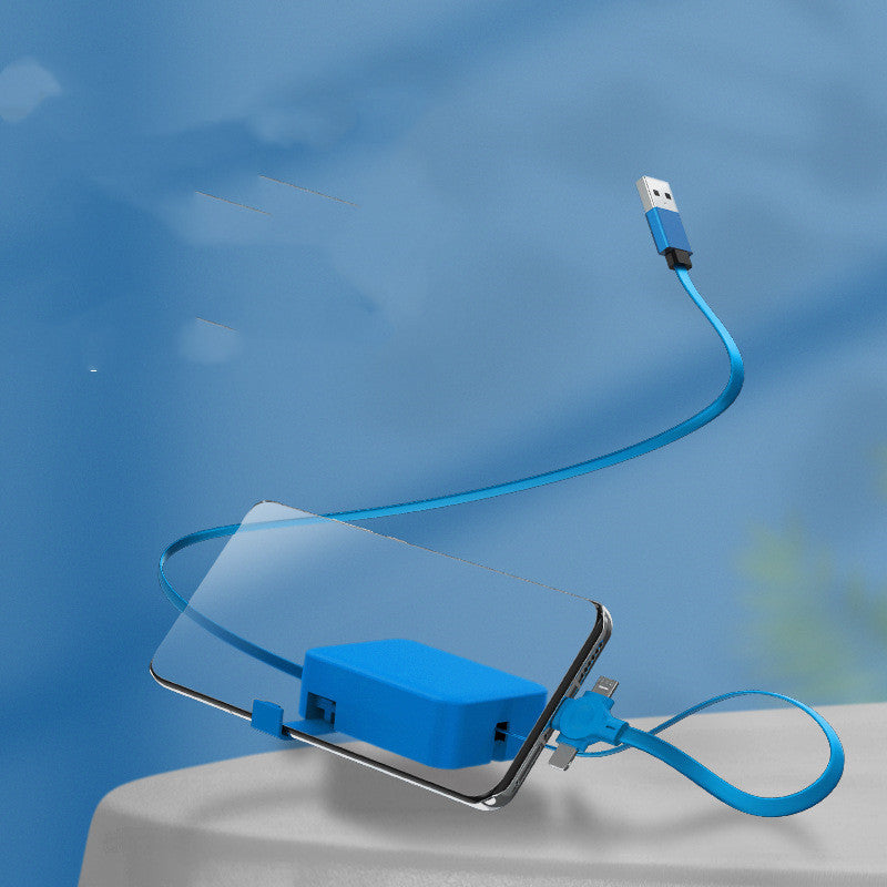 4-in-1 Retractable USB Cable with Phone Stand & Storage Box