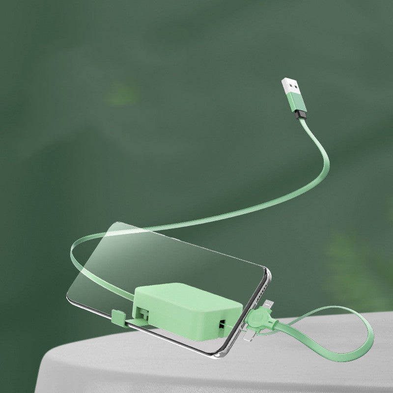 4-in-1 Retractable USB Cable with Phone Stand & Storage Box
