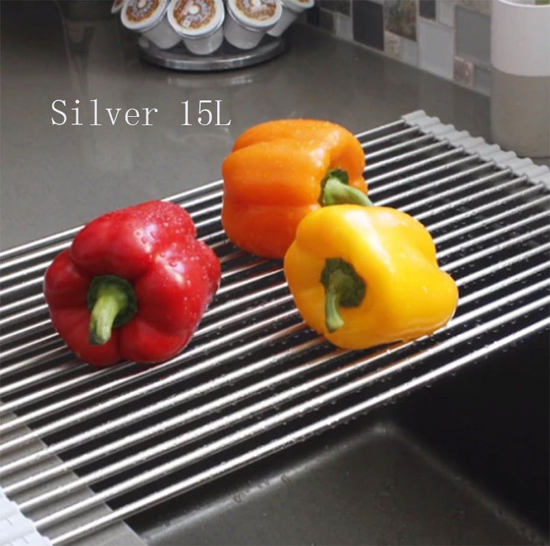 Folding Kitchen Drain Sink Rack – Stainless Steel