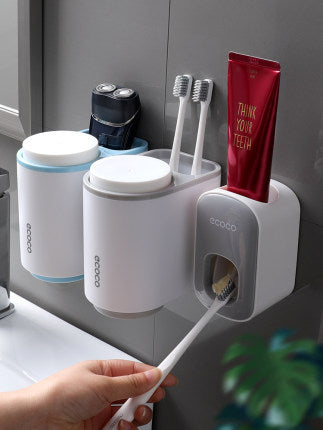 Wall-Mounted Automatic Toothpaste Dispenser & Storage Rack