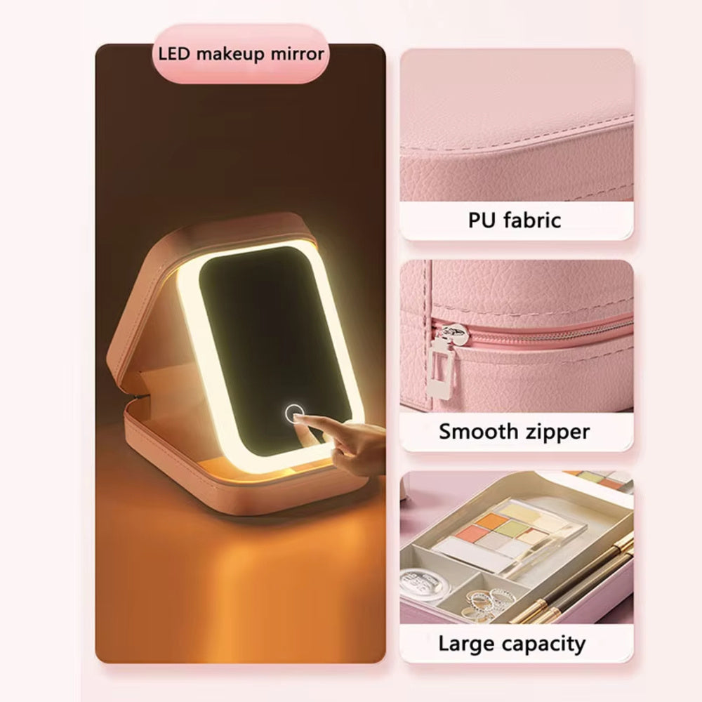 LED Makeup Bag with Mirror – Portable & Stylish Cosmetic Storage