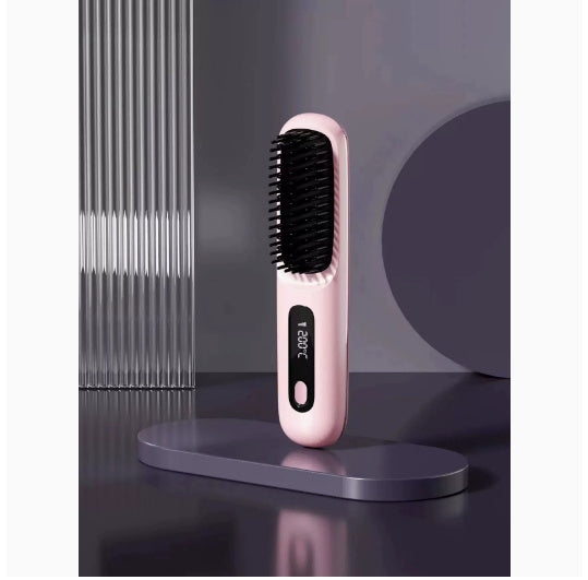2-in-1 Wireless Hair Straightener Brush – Fast Heating, Portable, USB Charging for Effortless Styling