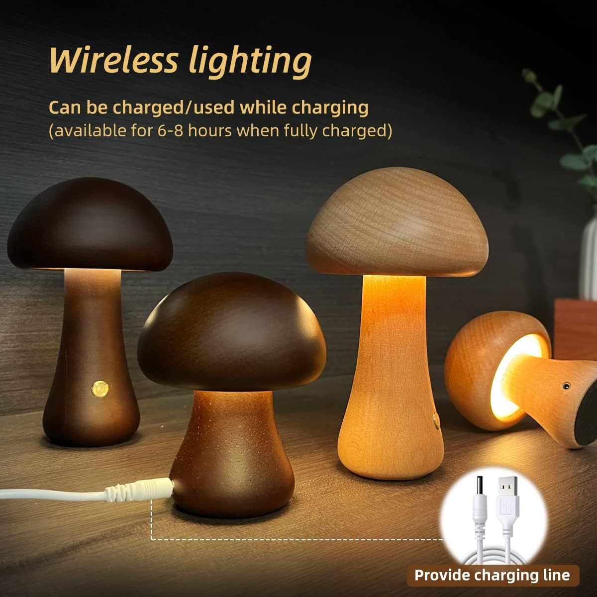 Wooden Mushroom LED Night Light – Cozy & Touch-Activated