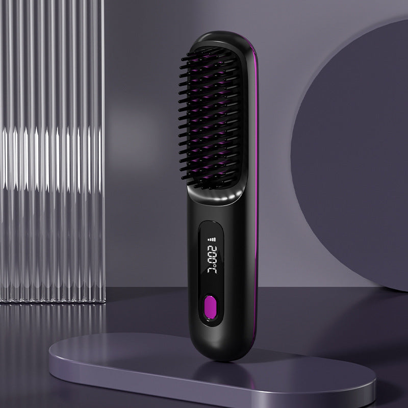 2-in-1 Wireless Hair Straightener Brush – Fast Heating, Portable, USB Charging for Effortless Styling