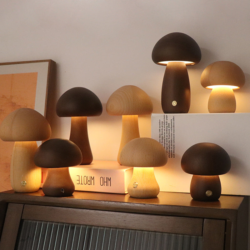 Wooden Mushroom LED Night Light – Cozy & Touch-Activated