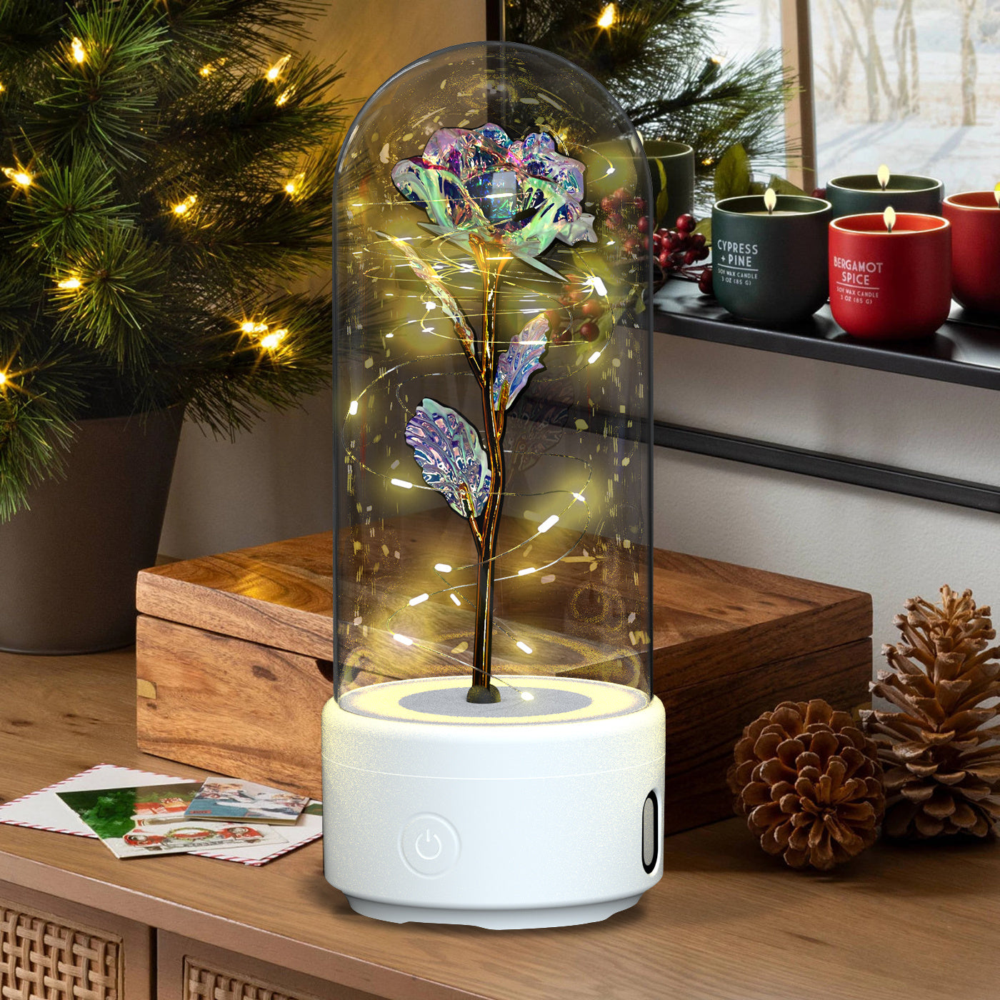 Creative 2-in-1 Rose Flowers LED Light and Bluetooth-Compatible Speaker