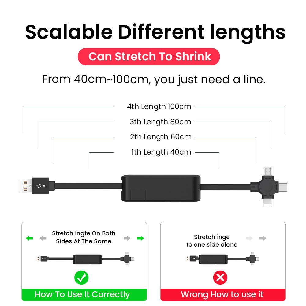 4-in-1 Retractable USB Cable with Phone Stand & Storage Box