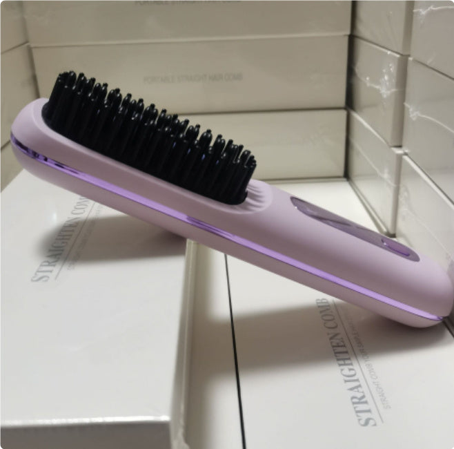2-in-1 Wireless Hair Straightener Brush – Fast Heating, Portable, USB Charging for Effortless Styling