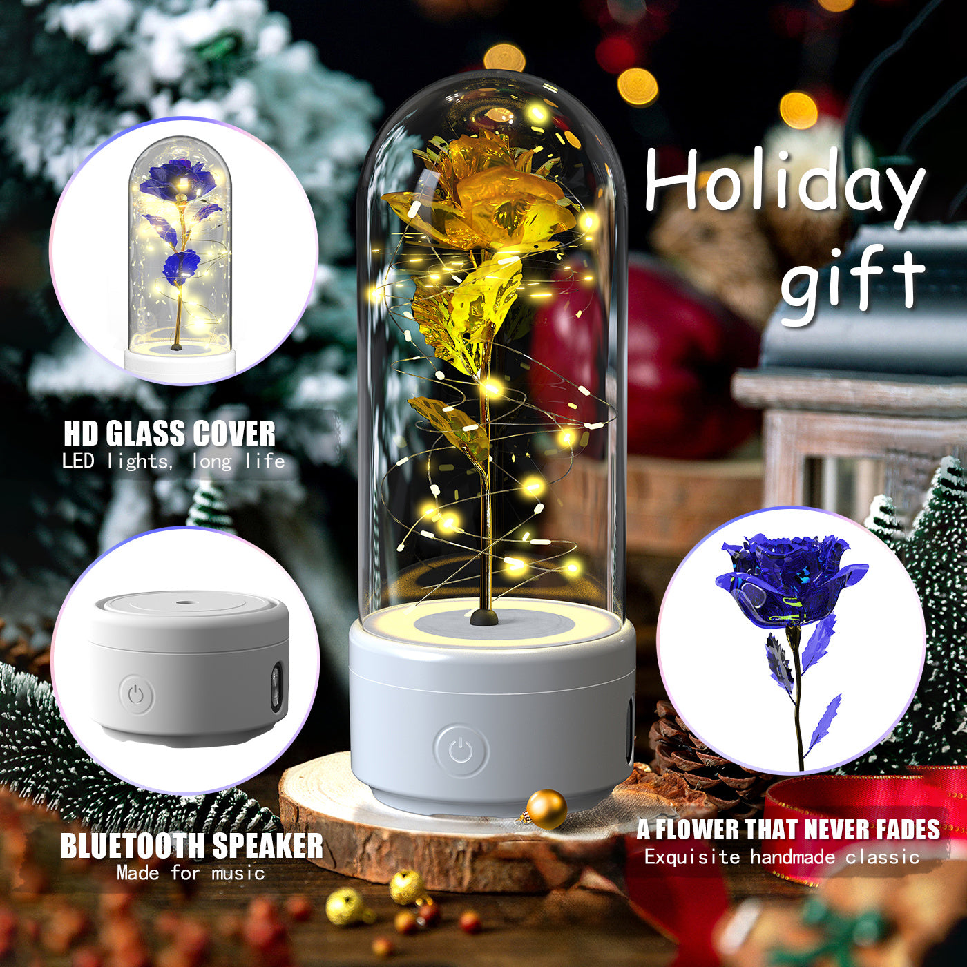 Creative 2-in-1 Rose Flowers LED Light and Bluetooth-Compatible Speaker
