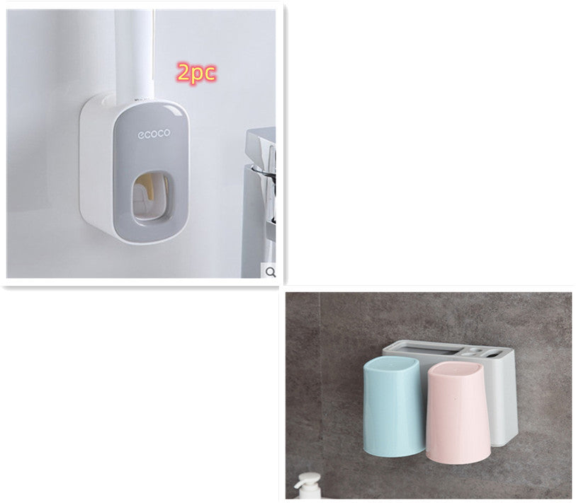 Wall-Mounted Automatic Toothpaste Dispenser & Storage Rack