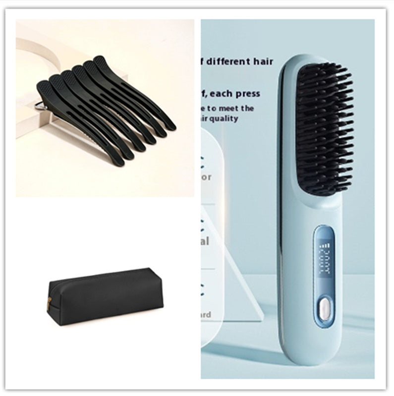 2-in-1 Wireless Hair Straightener Brush – Fast Heating, Portable, USB Charging for Effortless Styling