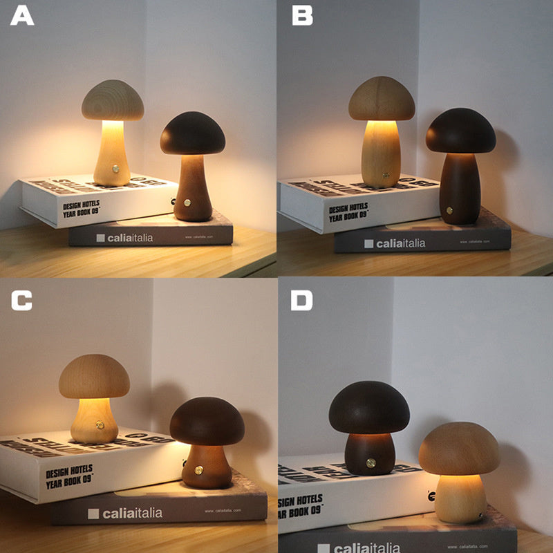Wooden Mushroom LED Night Light – Cozy & Touch-Activated