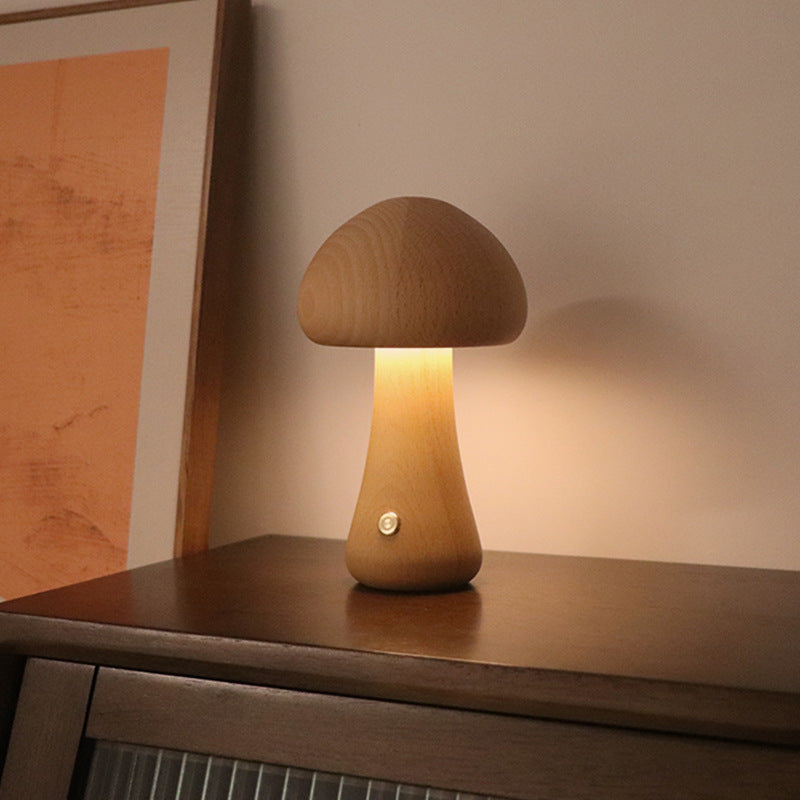 Wooden Mushroom LED Night Light – Cozy & Touch-Activated
