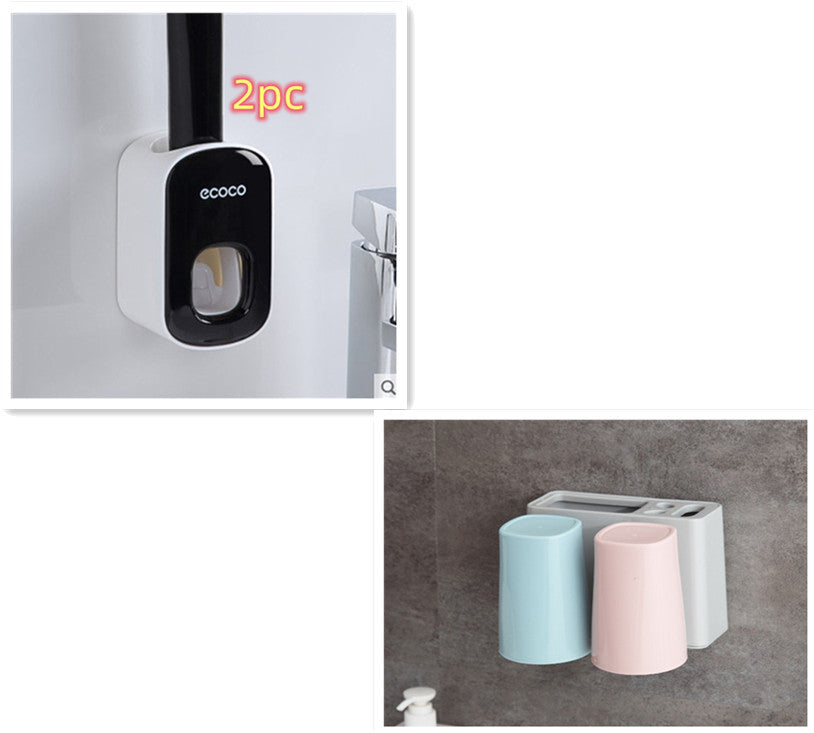 Wall-Mounted Automatic Toothpaste Dispenser & Storage Rack