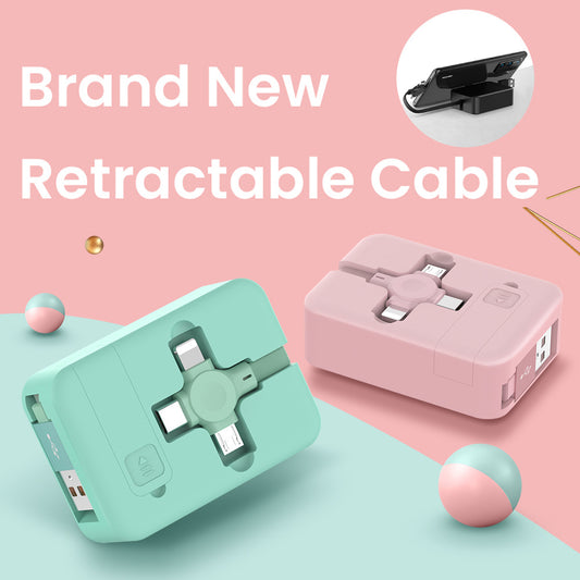 4-in-1 Retractable USB Cable with Phone Stand & Storage Box
