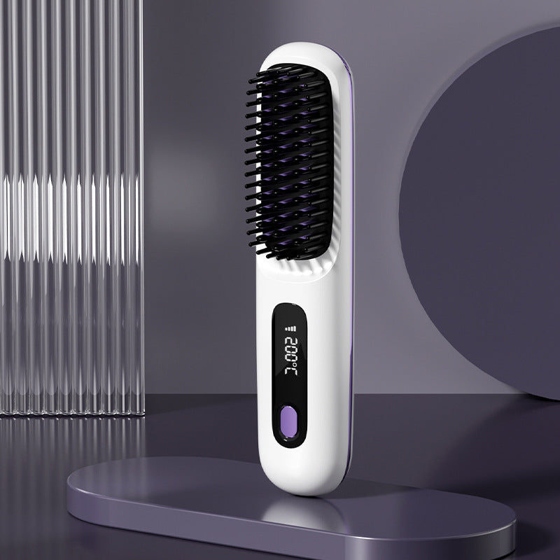 2-in-1 Wireless Hair Straightener Brush – Fast Heating, Portable, USB Charging for Effortless Styling