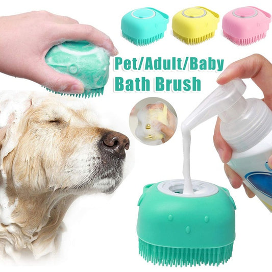 Silicone Dog Bath & Massage Brush – 2-in-1 Pet Grooming & Shampoo Dispenser