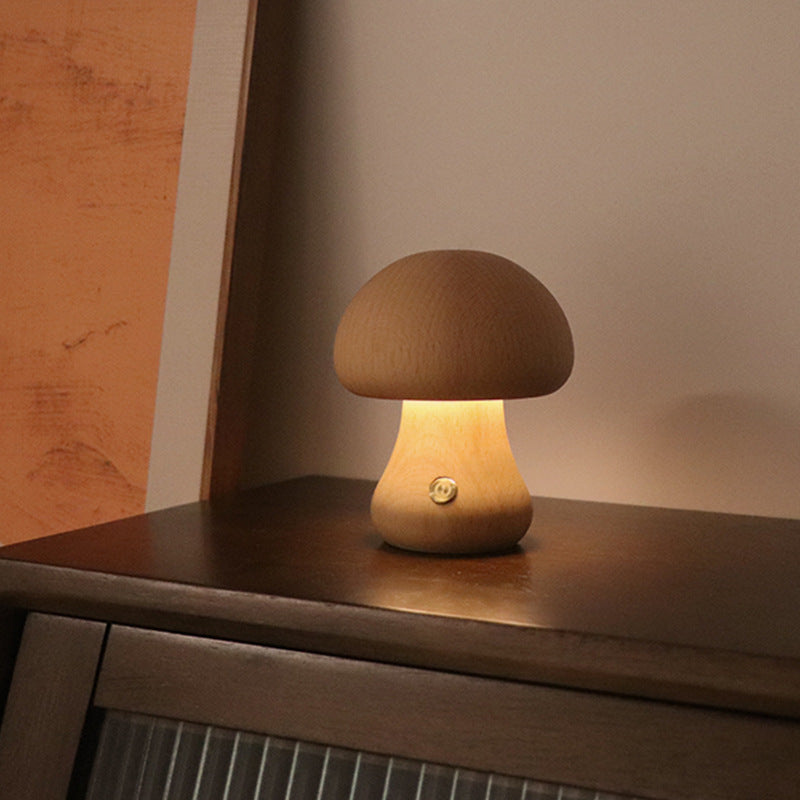 Wooden Mushroom LED Night Light – Cozy & Touch-Activated