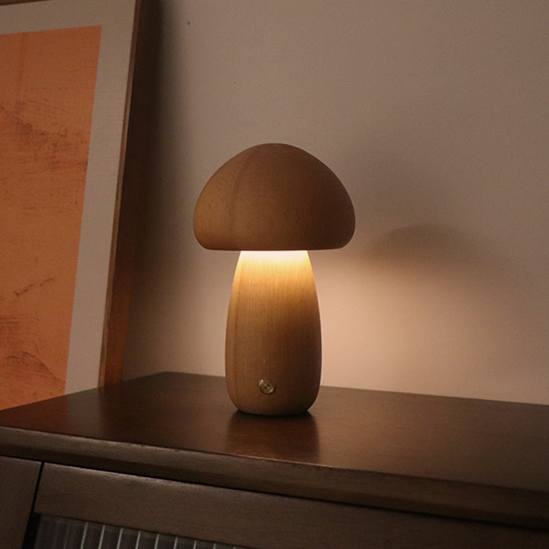 Wooden Mushroom LED Night Light – Cozy & Touch-Activated