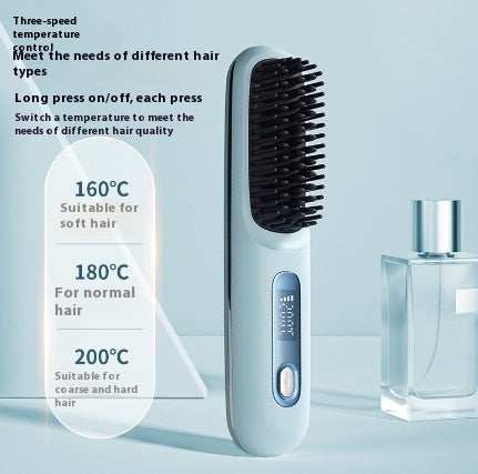 2-in-1 Wireless Hair Straightener Brush – Fast Heating, Portable, USB Charging for Effortless Styling
