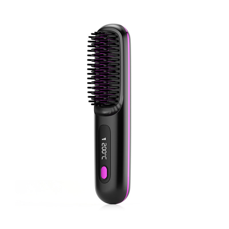 2-in-1 Wireless Hair Straightener Brush – Fast Heating, Portable, USB Charging for Effortless Styling