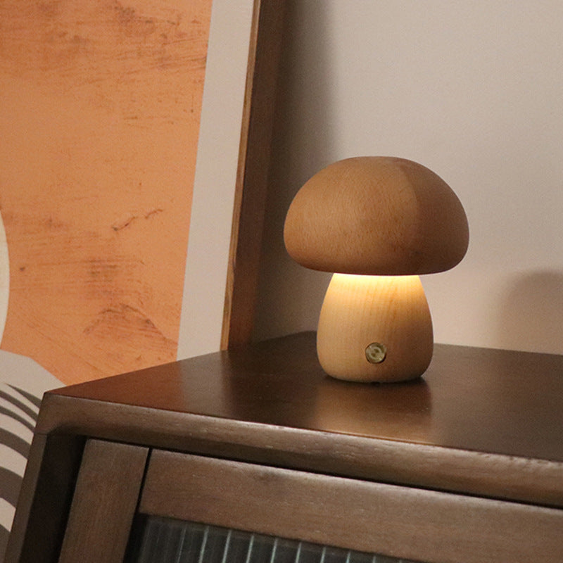 Wooden Mushroom LED Night Light – Cozy & Touch-Activated