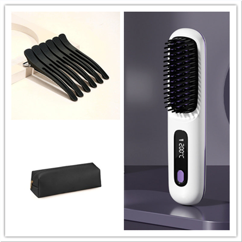 2-in-1 Wireless Hair Straightener Brush – Fast Heating, Portable, USB Charging for Effortless Styling