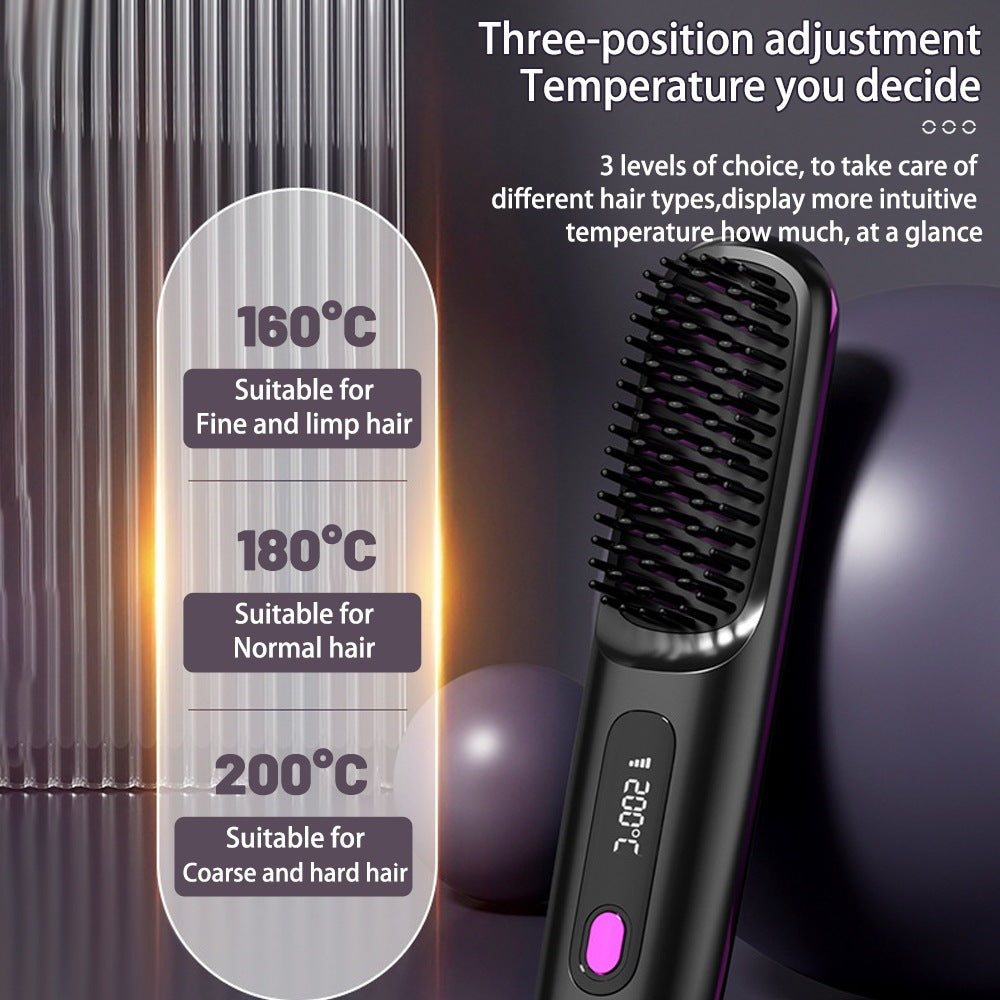 2-in-1 Wireless Hair Straightener Brush – Fast Heating, Portable, USB Charging for Effortless Styling
